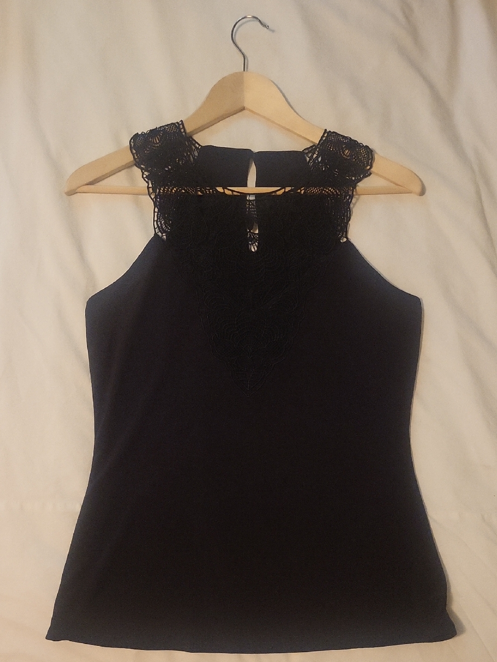 White House Black Market Black Lace-Detail Halter Camisole